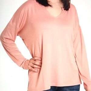 Blis Sz XL Mauve Notch Neck Long Sleeve Top